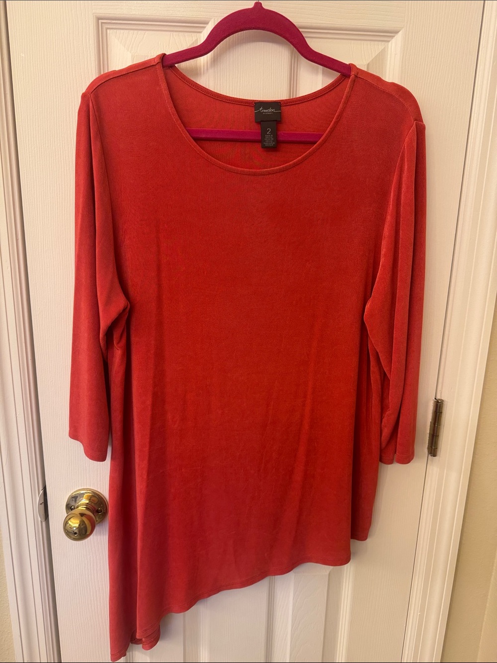 Travelers CHICOS Burnt Red Asymmetric Hem Tunic Top